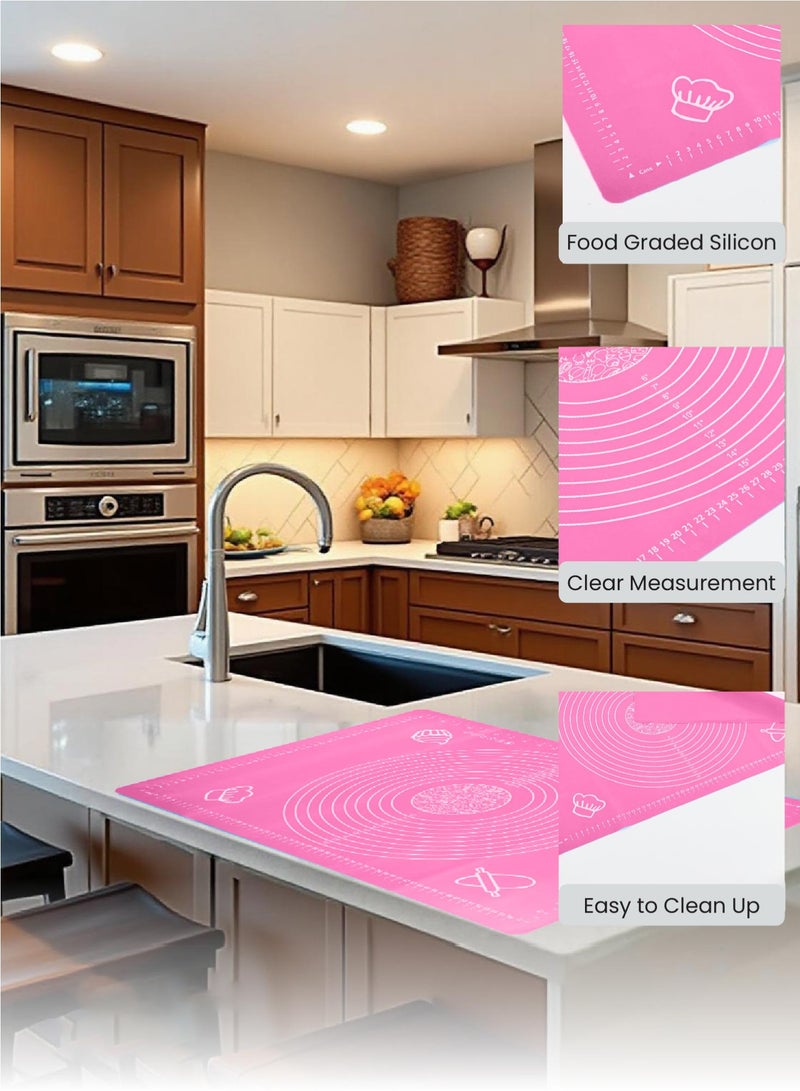 REST Silicone Baking Mat for Pastry Rolling Dough with Measurements, Liner Heat Resistance Table Placemat Pad Pastry Board, Non-stick and Non Slip Table Sheet Baking Supplies for Bake Pizza Cake 60x40cm Pink - Image 5